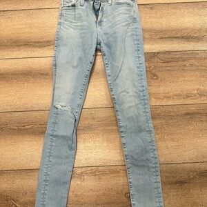 Ag Adriano Goldschmied Blue Skinny Jeans with Distressed Details